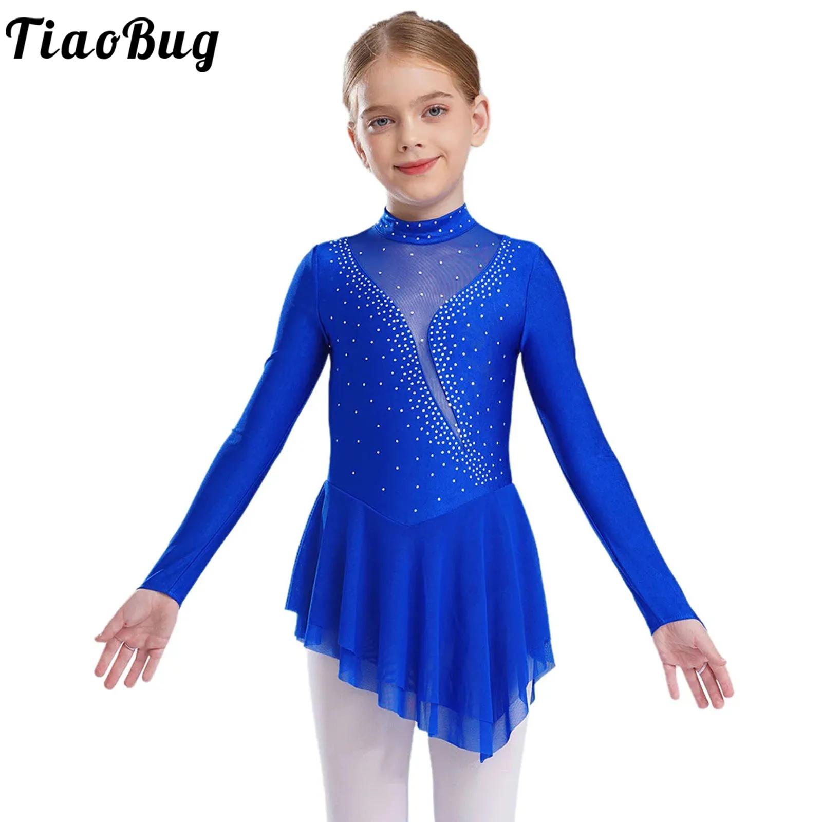 Rhinestone Banding Trim - เด็กสาวสเก็ตลีลาชุด Rhinestone บัลเล่ต์ยิมนาสติก Leotard บล็อกสี Sheer