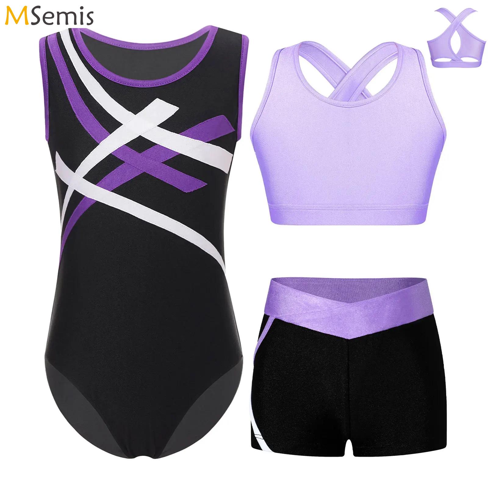 Rhinestone Banding Trim - เด็กผู้หญิงแขนกุดยิมนาสติก Leotards Jumpsuit + กางเกงขาสั้น Rhinestone