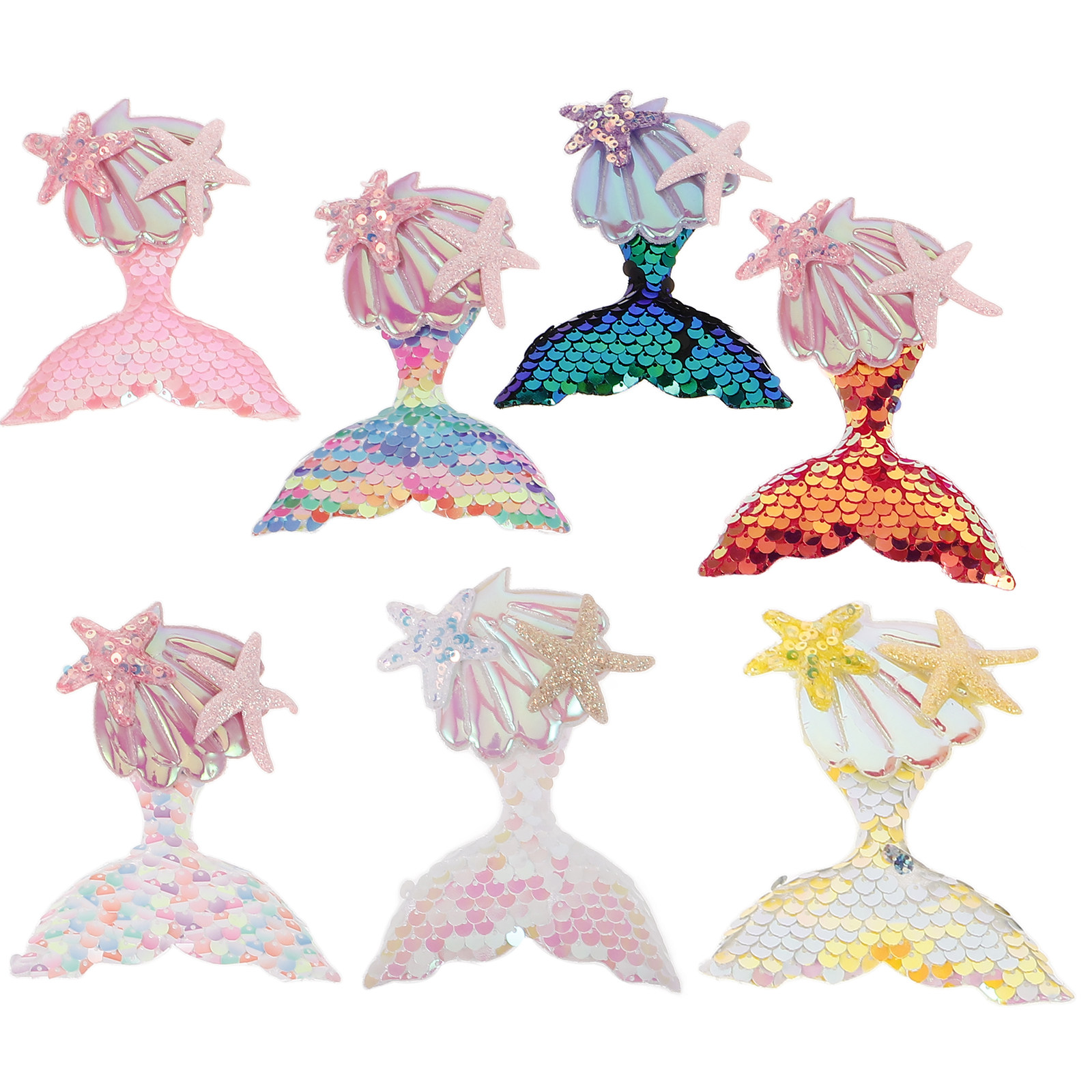 Craft Embellishment - 7 ชิ้น แผ่นปะผ้าลายเงือก สำหรับเสื้อผ้า กิ๊บติดผม กระเป๋าเป้