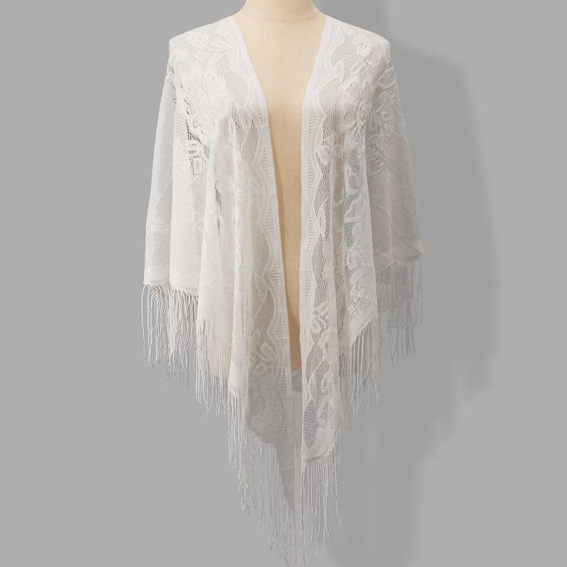 Tassel Fringe Trim - ผ้าคลุมไหล่แต่งงานลายลูกไม้ดอกไม้แบบสามเหลี่ยมพร้อมพู่ห้อย สำหรับงานปาร์ตี้วันหยุดและงานคริสต์มาส