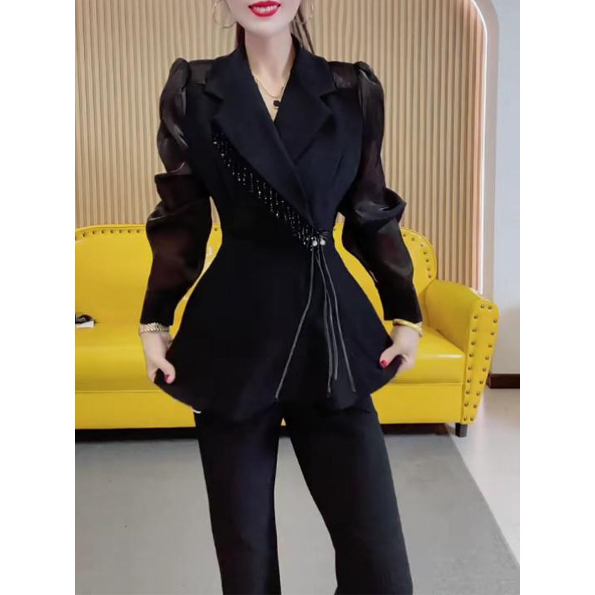 Tassel Fringe Trim - ฤดูใบไม้ผลิ 2025 ใหม่แฟชั่นสไตล์ต่างประเทศชุดผู้หญิง Skinny Splicing Bubble