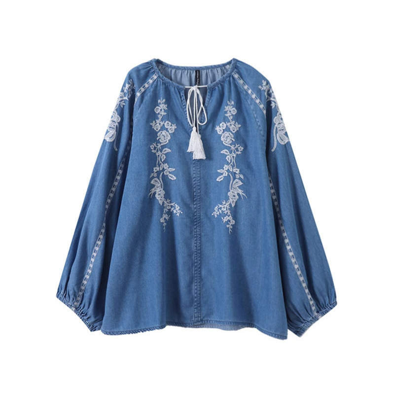 ผู้หญิง DENIM เสื้อด้านบนดอกไม - Tassel Fringe Trim บทวิจารณ์และราคา