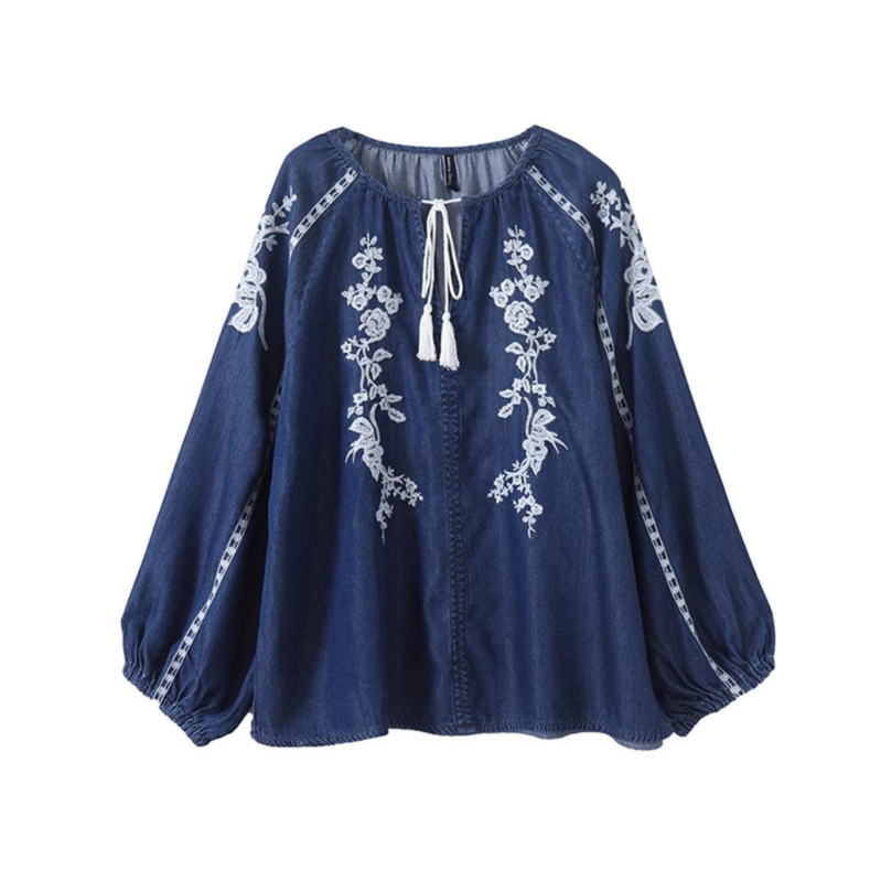 ผู้หญิง DENIM เสื้อด้านบนดอกไม - Tassel Fringe Trim บทวิจารณ์และราคา