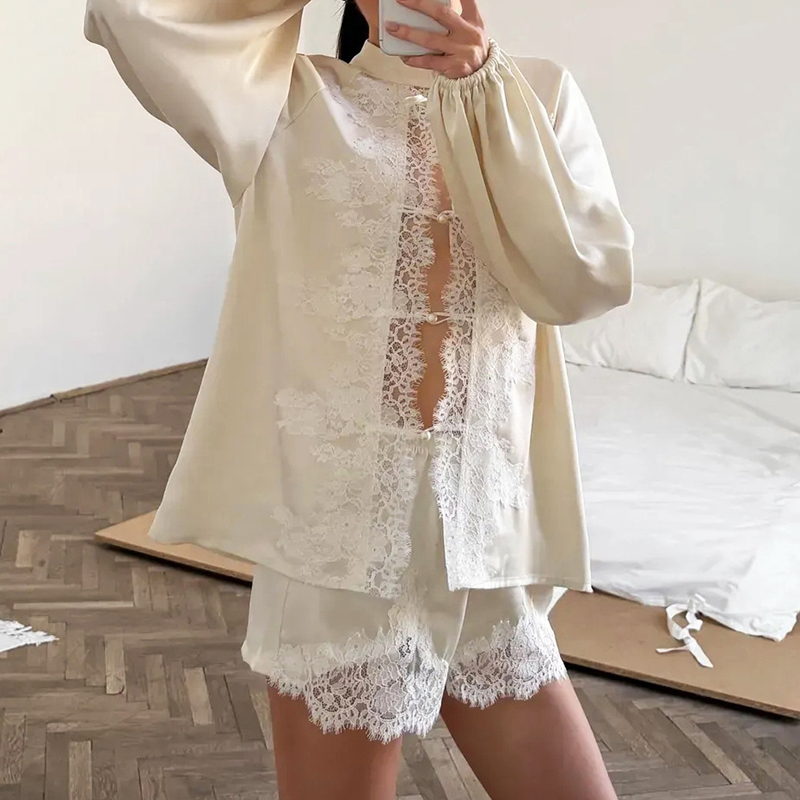 ชุดเซ็ตผ้าซาตินลูกไม้ 2 ชิ้นสำ - Elastic Lace Trim บทวิจารณ์และราคา